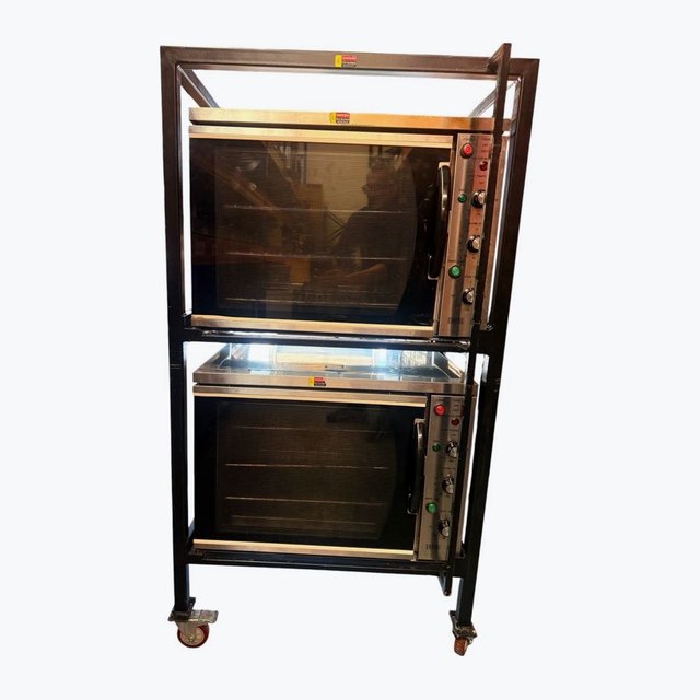 Double-deck Empire convection ovens on custom mobile frame